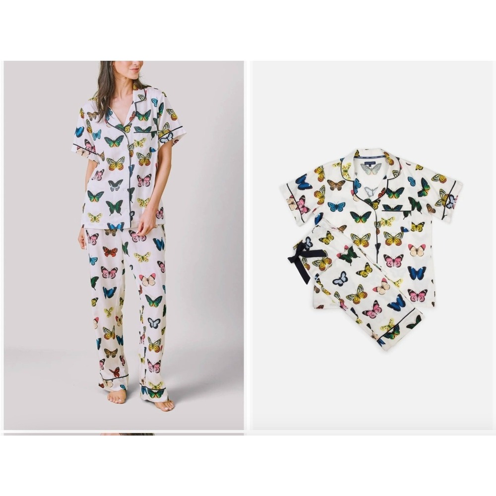 Katie Kime Mariposa Pajama Set Butterflies Long Sleeve Top & Pants Large
